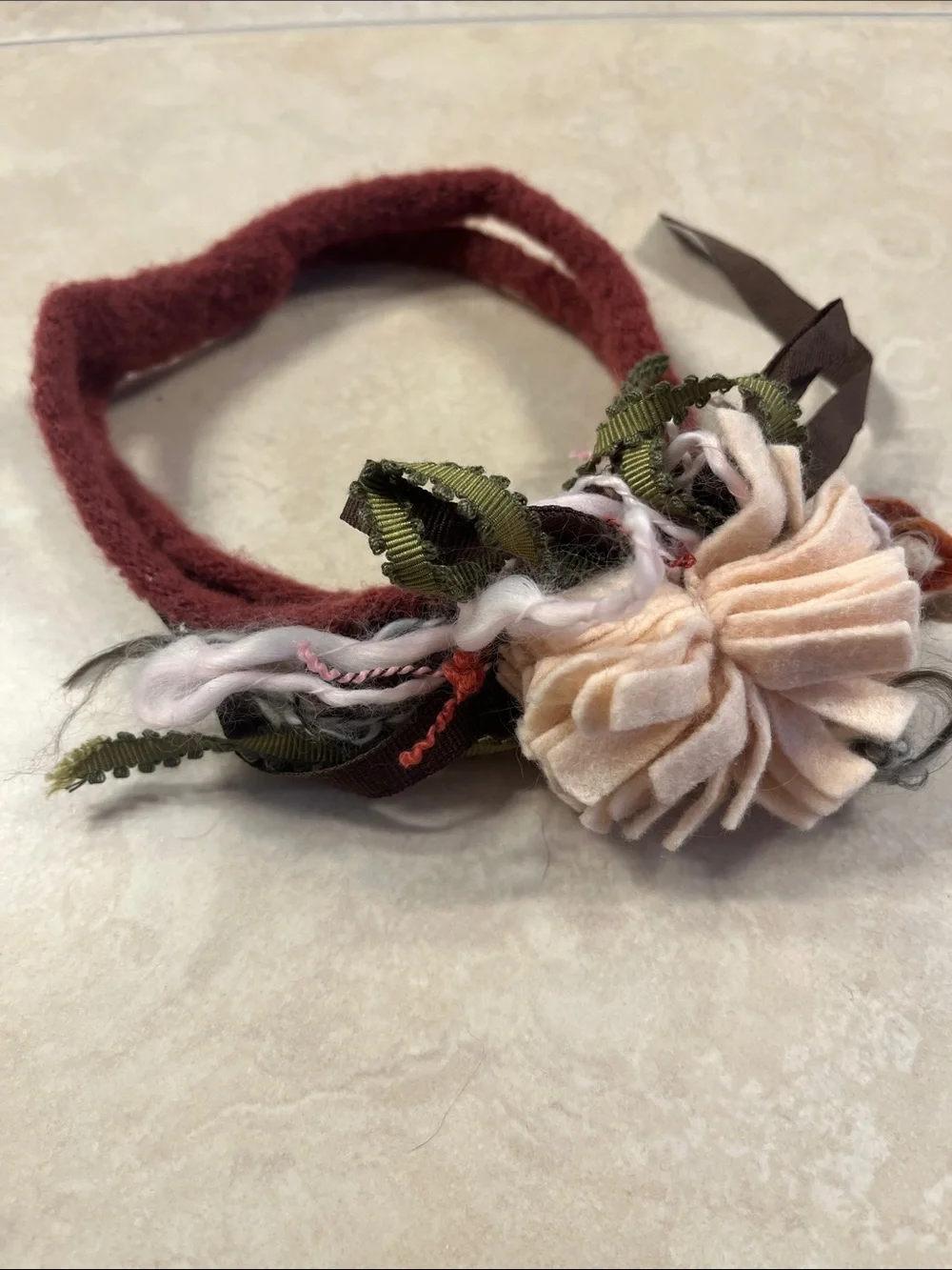 Floral Felt Headband with Peach Rosette Accent